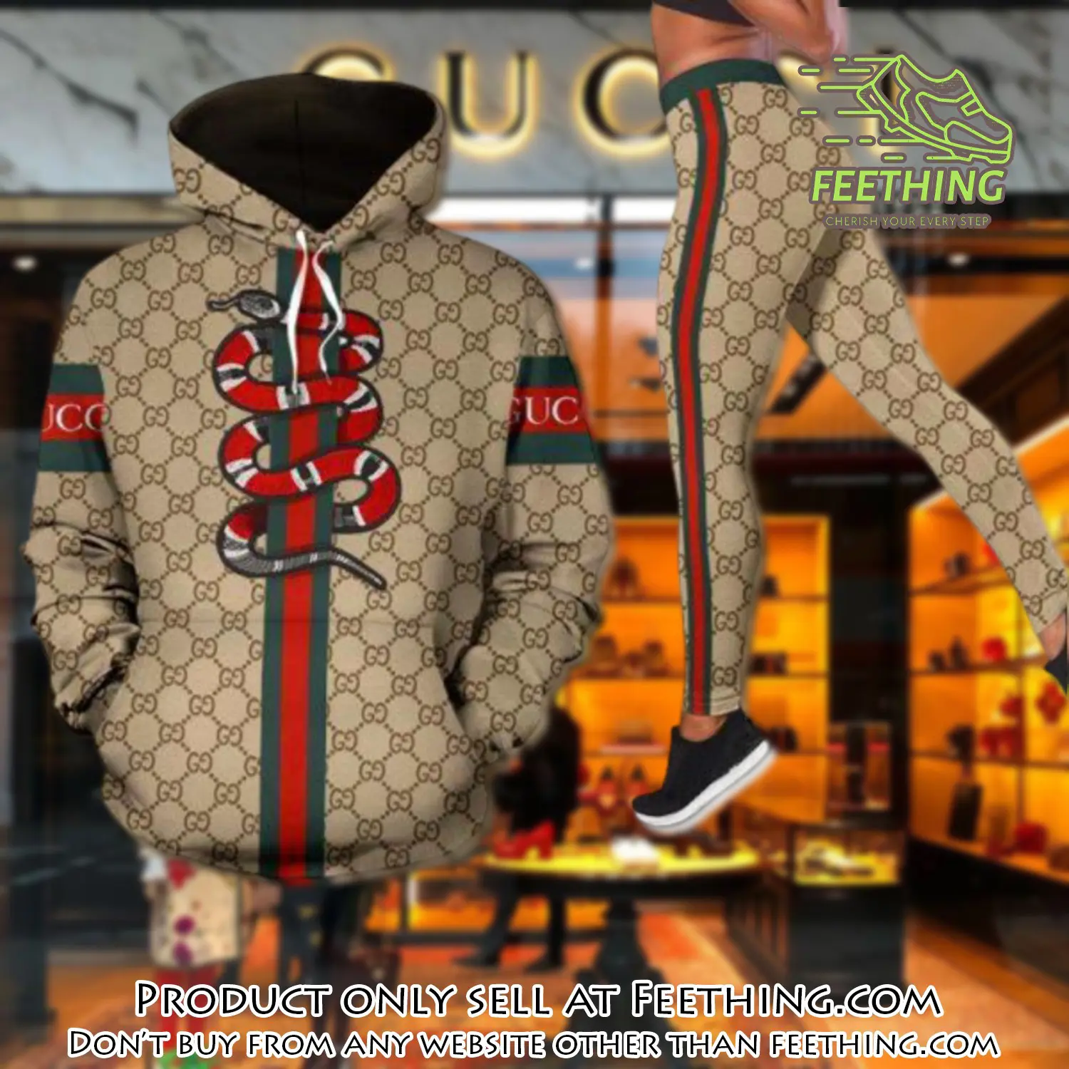 Gucci snake hoodie legging set luxury for women ft4257190